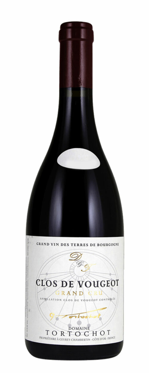 tortochot clos de vougeot grand cru wine bottle with white and gold label